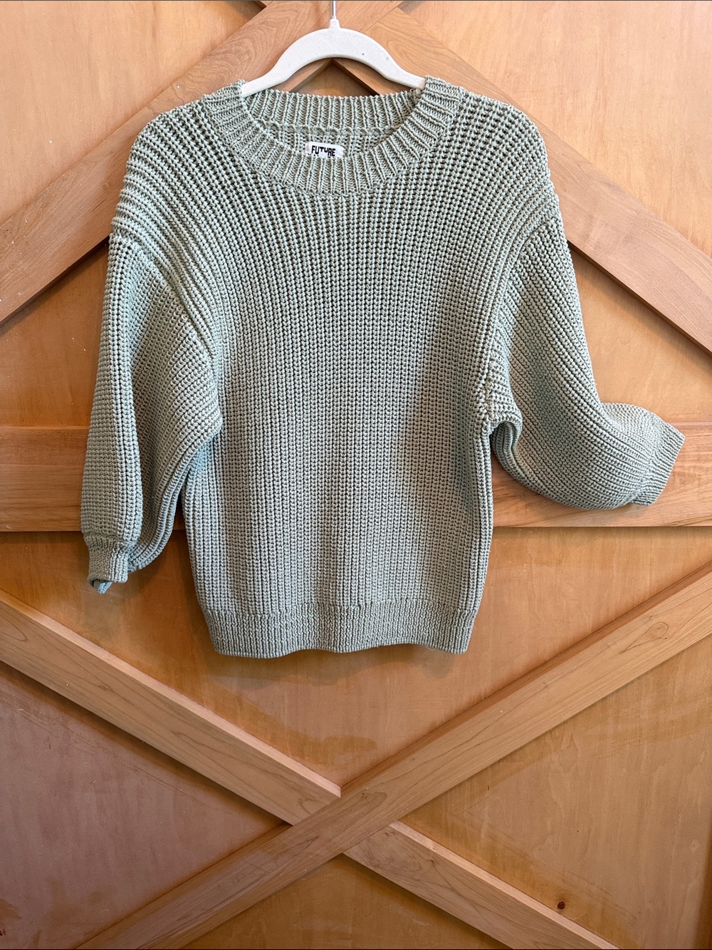 Relaxed Sage Green Crewneck Sweater - Women's Chunky Knit